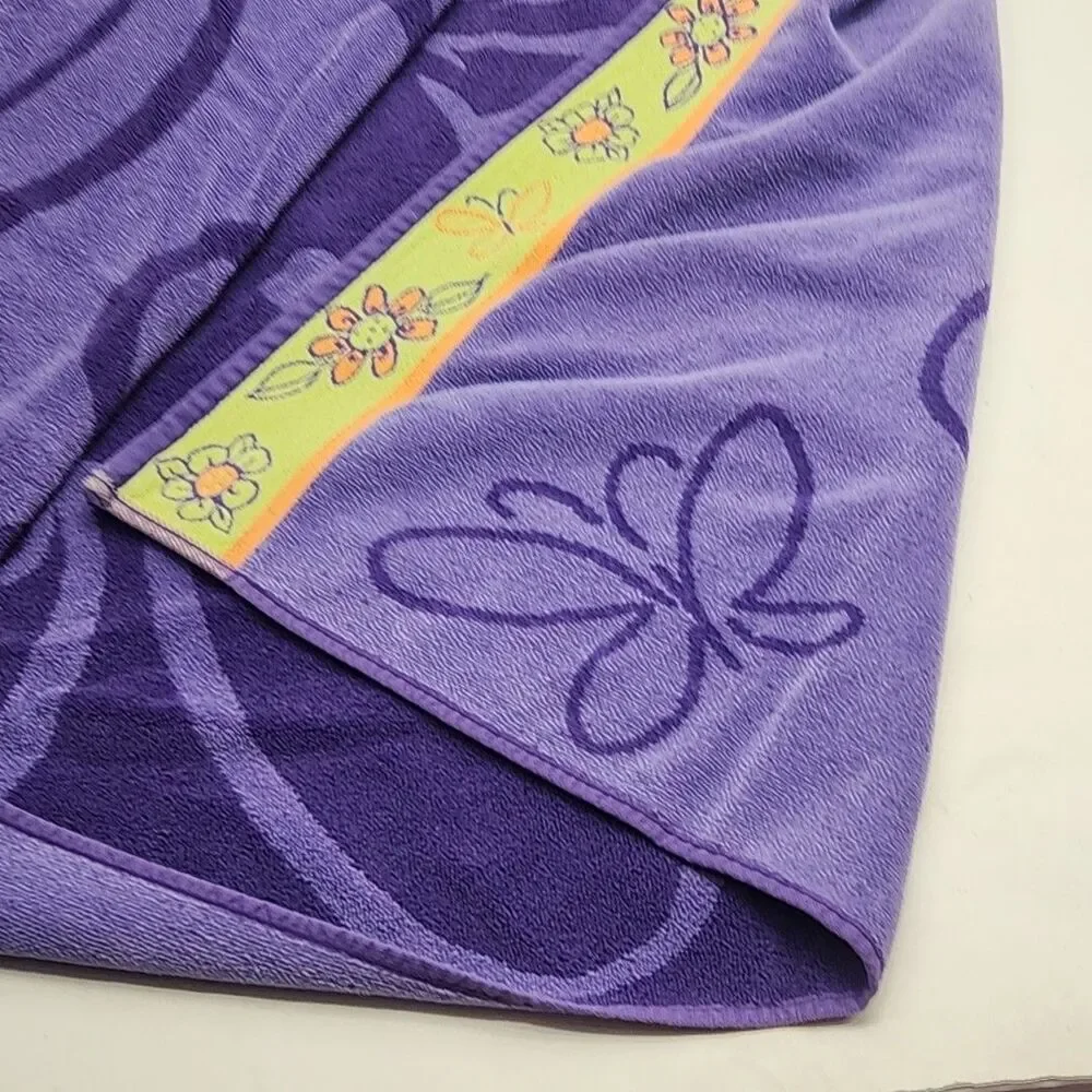 Cecil Saydah Beach Towel 100% Cotton Purple Floral 60